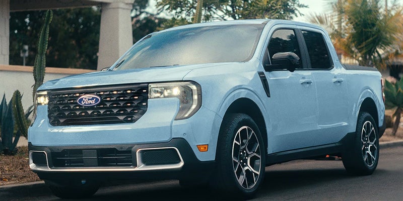 2026 Blue Ford Maverick in it's front profile